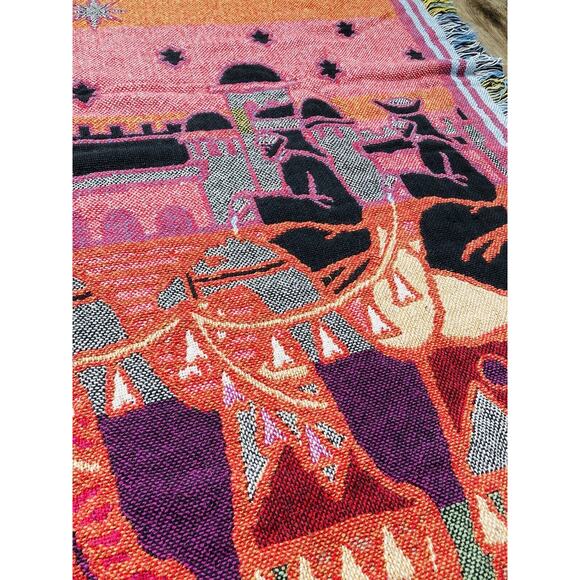 Woven Tapestry Throw Blanket Christmas Wise Men Child Born Bethlehem Reversible - Picture 12 of 16